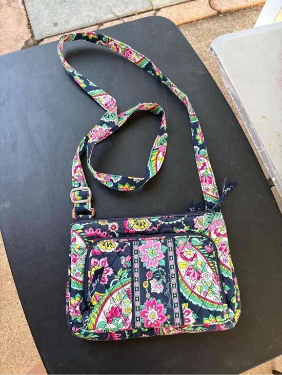 Vera Bradley Handbags - Vera Bradley Navy Floral Quilted Crossbody with Pink & Green Accents